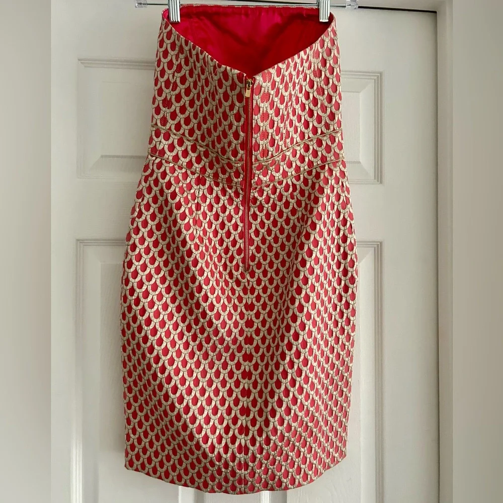 Lilly Pulitzer Adriana Island Coral/Gold Josephina Strapless Dress Size 2 - Picture 5 of 7
